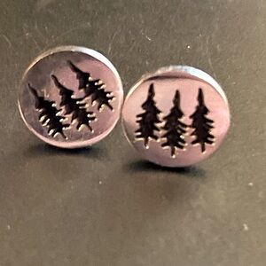 Silver Evergreen Tree Post Style Earrings